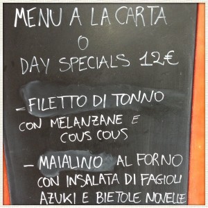 Il "Day specials"  per il pranzo di oggi a 12 euro. 